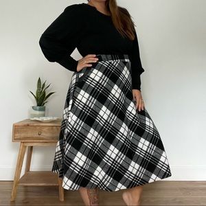 Plaid High Elastic Waist A-line Maxi Skirt